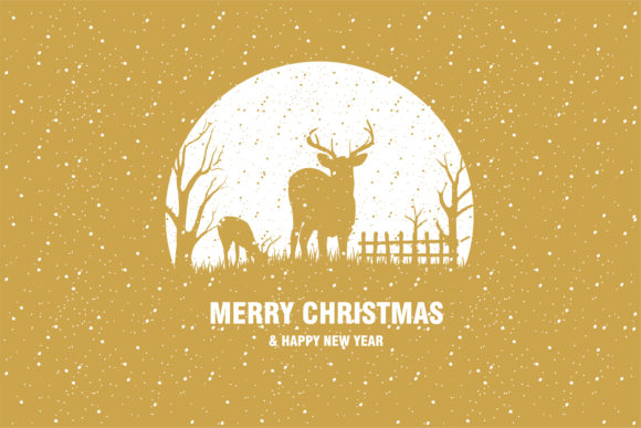 Christmas Deer with Snow and Tree Illustrations