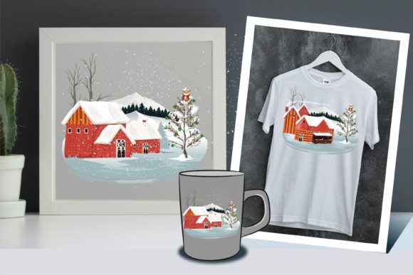 Christmas Eve in Countryside Mountain Illustrations