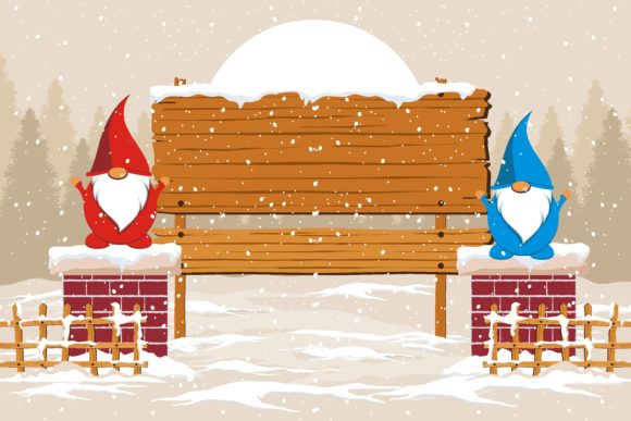 Christmas Gnome with Sign Board on Snow Illustrations