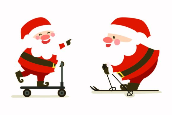 Christmas Santa Scooter Ski Illustration