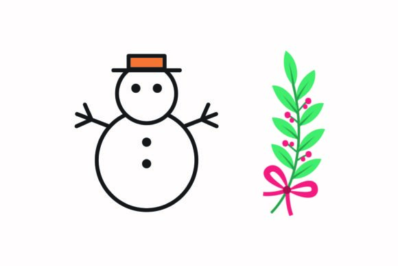 Christmas Snowman Holly Berries Vector Illustrations