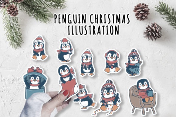 Penguin Christmas Illustration Sticker